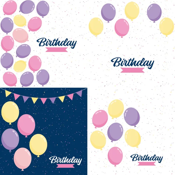 Happy Birthday Announcement Poster Flyer Greeting Card Flat Style — Stockvector