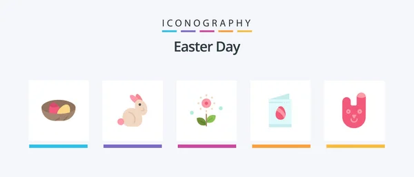 Easter Flat Icon Pack Including Bunny Wedding Flower Easter Card — Archivo Imágenes Vectoriales