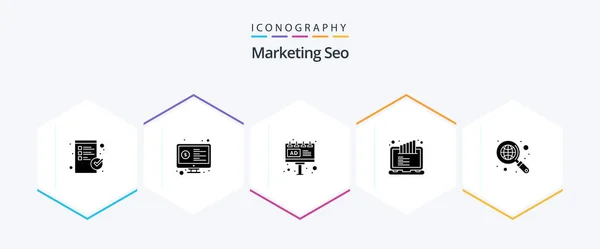 Marketing Seo Glyph Icon Pack Including Global Rank Screen Monitor — ストックベクタ