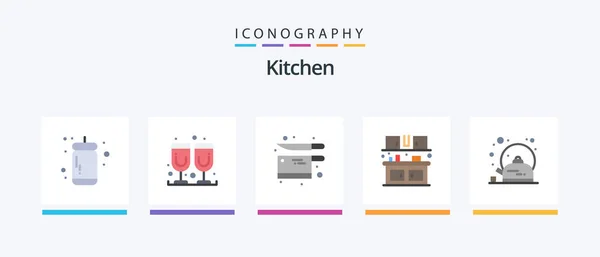 Kitchen Flat Icon Pack Including Tea Breakfast Kitchen Kitchen Eat — Διανυσματικό Αρχείο