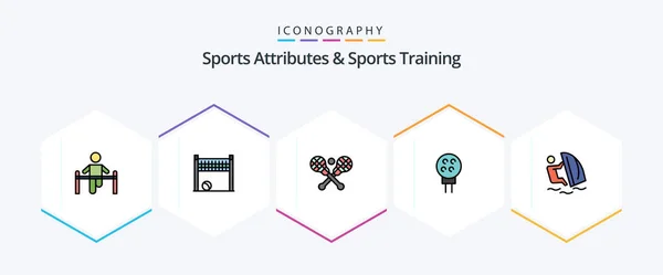 Sports Atributes Sports Training Filledline Icon Pack Including Surfer Baseball — 图库矢量图片