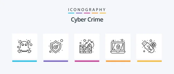 Cyber Crime Line Icon Pack Including Attack Letter Safe Email — Vetor de Stock