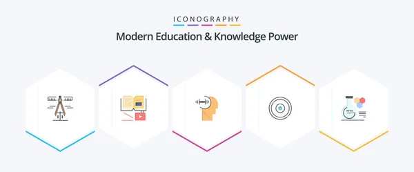 Modern Education Knowledge Power Flat Icon Pack Including Chemistry Education — Stock Vector