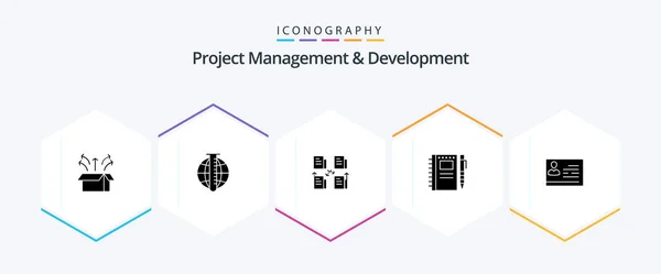 Project Management Development Glyph Icon Pack Including Notebook Sketch Notebook — Stockový vektor