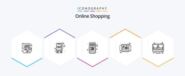 Online Shopping Line Icon Pack Including Profile View Mobile Shopping — Wektor stockowy