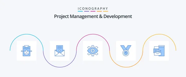 Project Management Development Blue Icon Pack Including Award Winner Eye — Stok Vektör