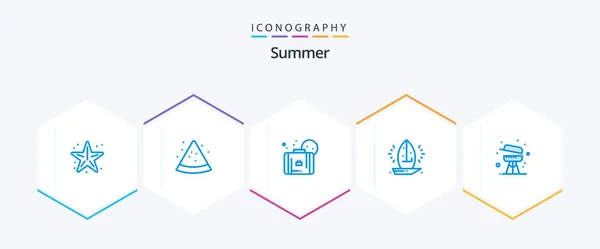 Summer Blue Icon Pack Including Barbecue Sailboat Bag Sail Boat — 图库矢量图片