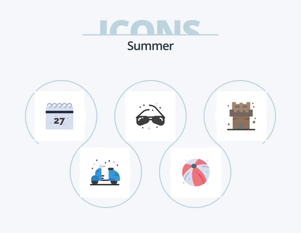 Summer Flat Icon Pack Icon Design Sand Beach Summer Geek — 图库矢量图片