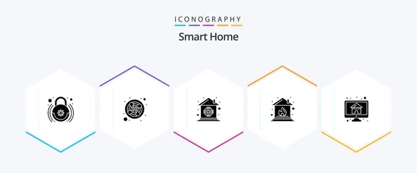 Smart Home Glyph Icon Pack Including House Computer Chip Insurance — Vettoriale Stock
