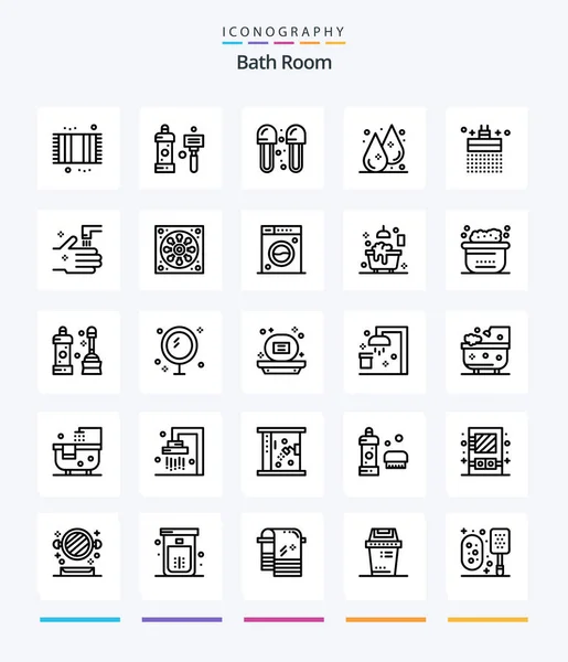 Creative Bath Room Outline Icon Pack Liquid Drop Shave Slippers — Image vectorielle