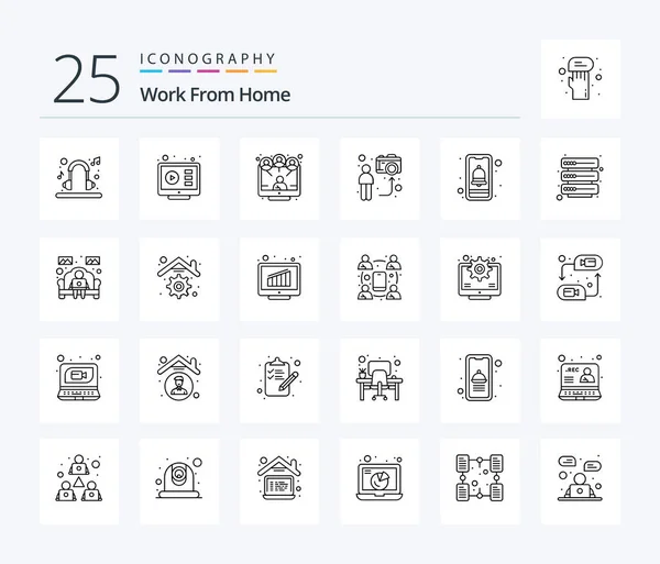 Work Home Line Icon Pack Including Online Live Tutorial Camera — Vetor de Stock