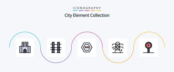 City Element Collection Line Filled Flat Icon Pack Including Hotel — Stockvector