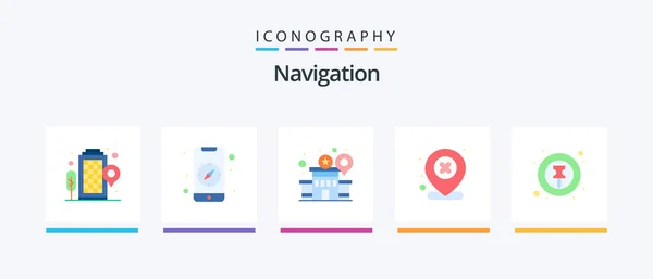 Navigation Flat Icon Pack Including Route Location Police Location Map — Wektor stockowy