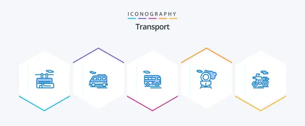 Transport Blue Icon Pack Including Scooter Coach Motor Train — Stok Vektör