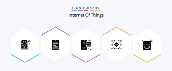 Internet Things Glyph Icon Pack Including Wifi Record Image Iot — Vector de stock
