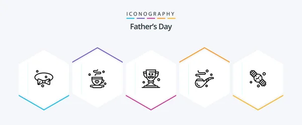 Fathers Day Line Icon Pack Including Family Time Fathers Cup — 图库矢量图片
