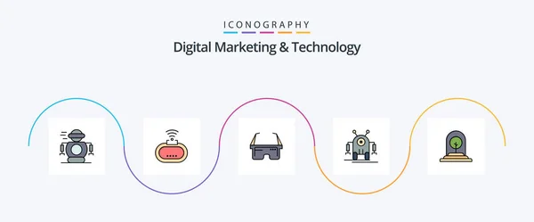 Digital Marketing Technology Line Filled Flat Icon Pack Including Plant — Archivo Imágenes Vectoriales