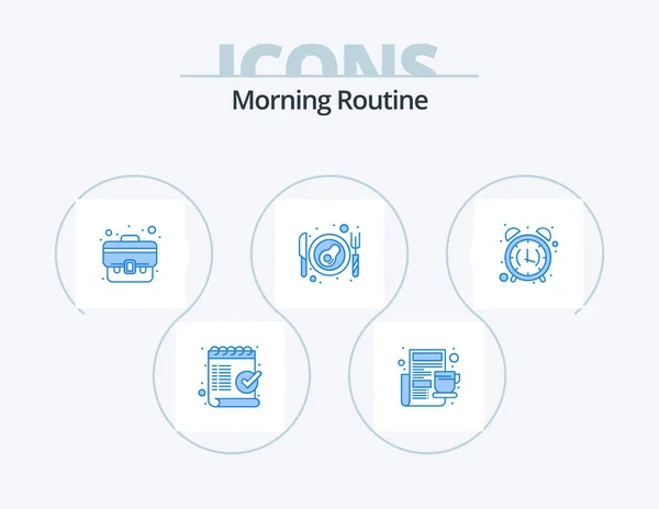 Morning Routine Blue Icon Pack Icon Design Alarm Clock Egg — Vettoriale Stock