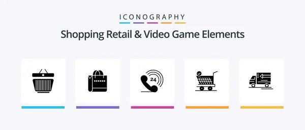 Shoping Retail Video Game Elements Glyph Icon Pack Including Gooods — Stock vektor