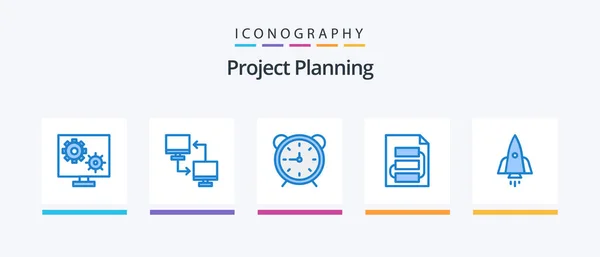 Project Planing Blue Icon Pack Including Planning Document Sharing Watch — Vector de stock