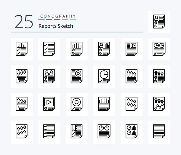 Reports Sketch Line Icon Pack Including Paper Data Page User — Stockvektor
