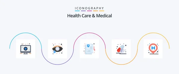 Health Care Medical Flat Icon Pack Including Pin Insurance Location — Vettoriale Stock