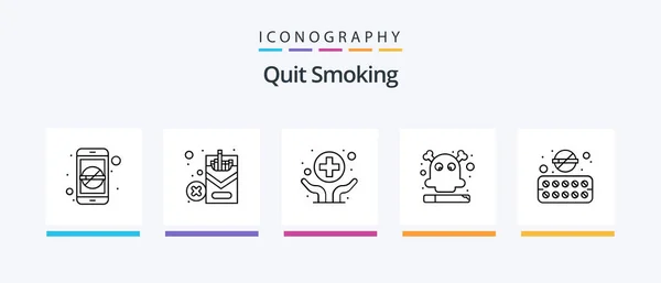 Quit Smoking Line Icon Pack Including Dangerous Put Cigarette Heart — Stock Vector