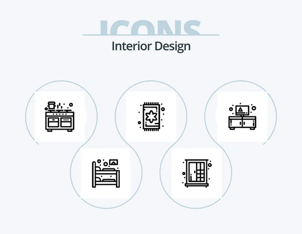 Interior Design Line Icon Pack Icon Design Work Place Interior — Stockvektor