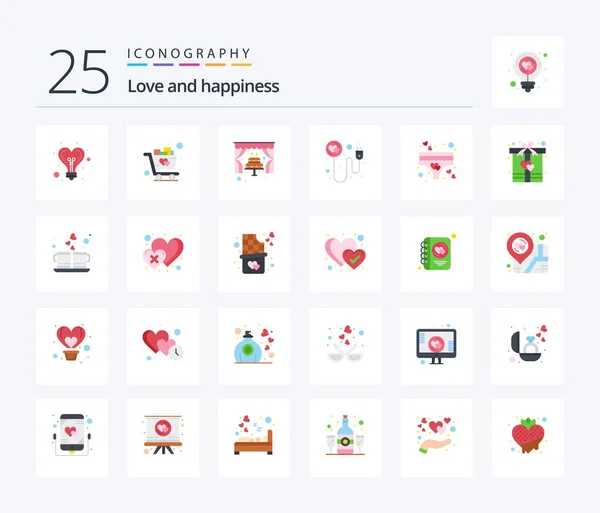 Love Flat Color Icon Pack Including Love Romance Cake Recharge — Vector de stock