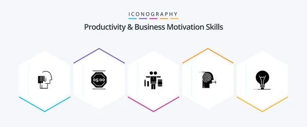 Productivity Business Motivation Skills Glyph Icon Pack Including Focus Business — Stock Vector