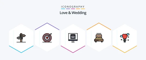 Love Wedding Filledline Icon Pack Including Love Bed Wedding Lover — стоковый вектор