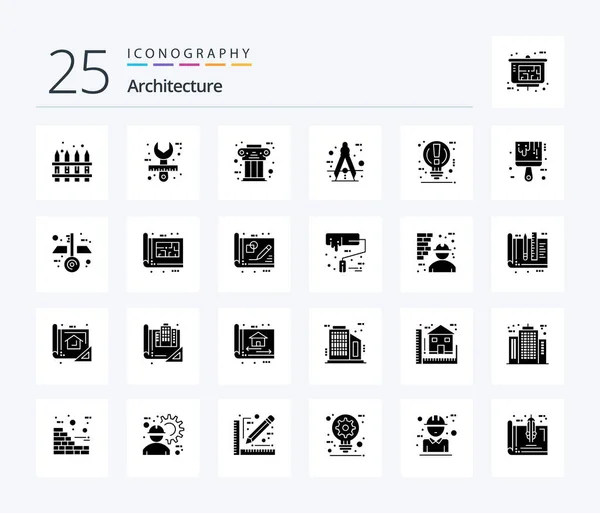 Architecture Solid Glyph Icon Pack Including Measure Circle Tool Architect — Wektor stockowy