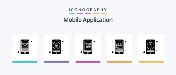 Mobile Application Glyph Icon Pack Including Information Date Cart Calendar — Stockvector