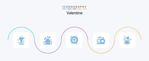 Valentine Blue Icon Pack Including Cake Love Love Wedding Ring — Wektor stockowy