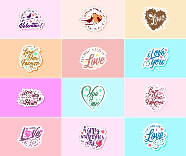 Heartfelt Typography Graphics Stickers Valentine Day — Διανυσματικό Αρχείο