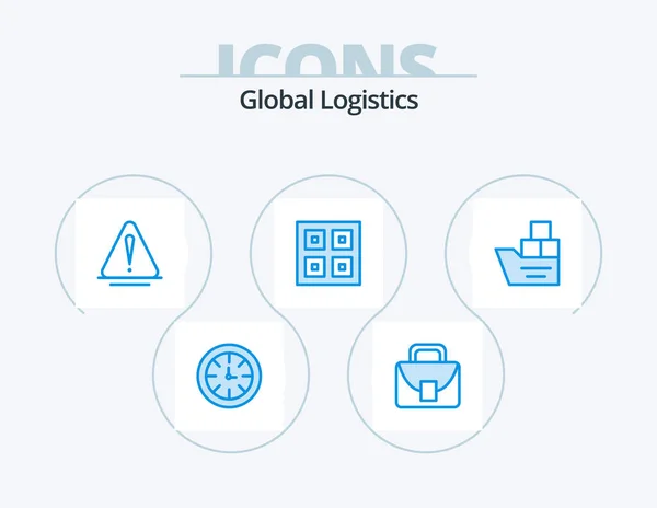 Global Logistics Blue Icon Pack Icon Design Box Logistic Alert — Stock Vector