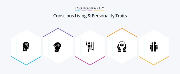 Concious Living Personality Traits Glyph Icon Pack Including Handle Care — 图库矢量图片