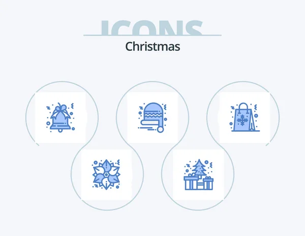 Christmas Blue Icon Pack Icon Design Shopping Christmas Bell Bag — Stock vektor