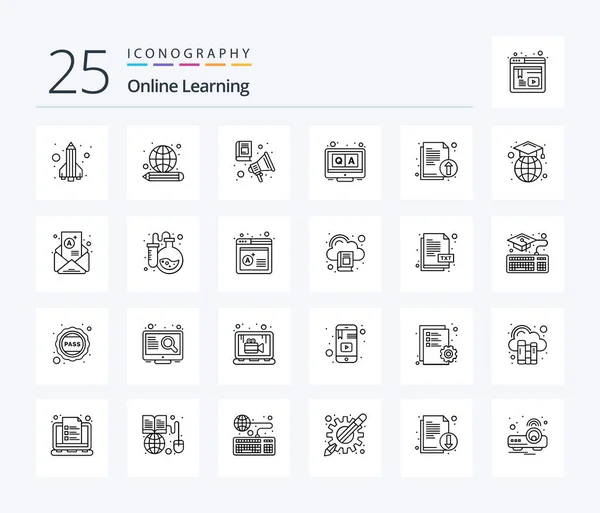 Online Learning Line Icon Pack Including Documents Online Knowledge Education — Vettoriale Stock