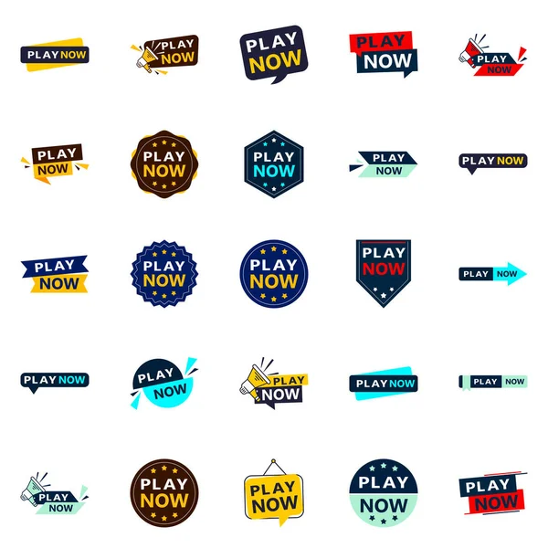Eye Catching Play Now Banners Variety Styles — Vector de stock