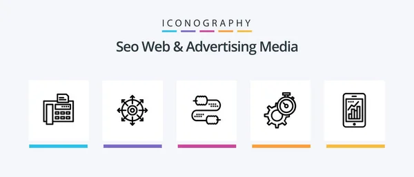 Seo Web Advertising Media Line Icon Pack Including Graph Typewriter — Stockvector