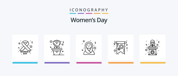 Womens Day Line Icon Pack Including Female Announcement Female Badge — стоковый вектор