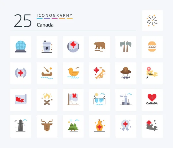 Canada Flat Color Icon Pack Including Burger Canada Leaf Polar — 스톡 벡터