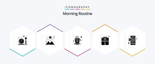 Morning Routine Glyph Icon Pack Including Massage Clothes Cup Shirt — Vettoriale Stock