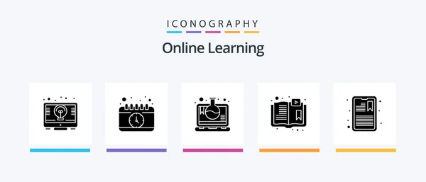 Online Learning Glyph Icon Pack Including Assignment Online Time Computer — Vetor de Stock
