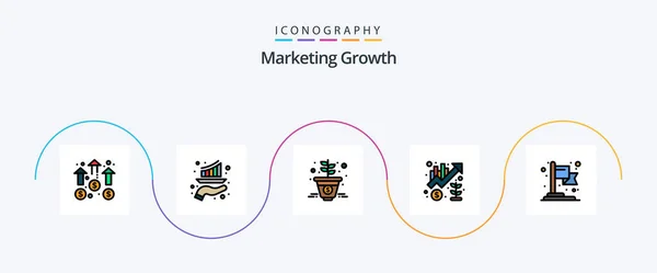 Marketing Growth Line Filled Flat Icon Pack Including Marketing Growth — Stock Vector