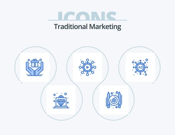 Traditional Marketing Blue Icon Pack Icon Design Marketing Gift Video — стоковый вектор