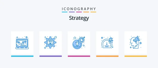 Strategy Blue Icon Pack Including Plan Growth Business Speed Meter — Stok Vektör