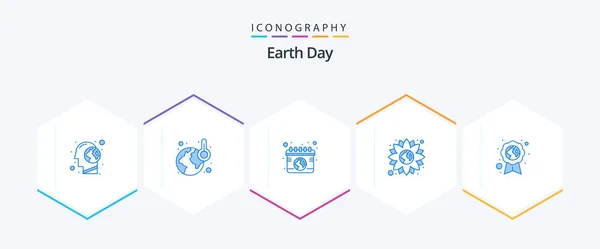 Earth Day Blue Icon Pack Including Ecology Globe Temperature Flower — Stock Vector