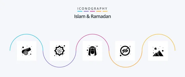 Islam Ramadan Glyph Icon Pack Including Evening Hide Man Eye — Stockvector